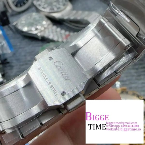 Santos de Cartier 35mm SS AF 1:1 Best Edition Blue Dial on SS SmartLinks Bracelet MIYOTA 9015 - Image 6