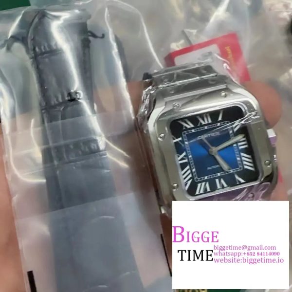 Santos de Cartier 35mm SS AF 1:1 Best Edition Blue Dial on SS SmartLinks Bracelet MIYOTA 9015 - Image 7