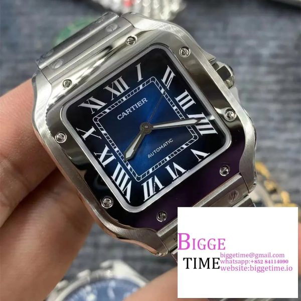 Santos de Cartier 35mm SS AF 1:1 Best Edition Blue Dial on SS SmartLinks Bracelet MIYOTA 9015 - Image 3