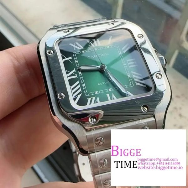 Santos de Cartier 35mm SS AF 1:1 Best Edition Green Dial on SS SmartLinks Bracelet MIYOTA 9015 - Image 4