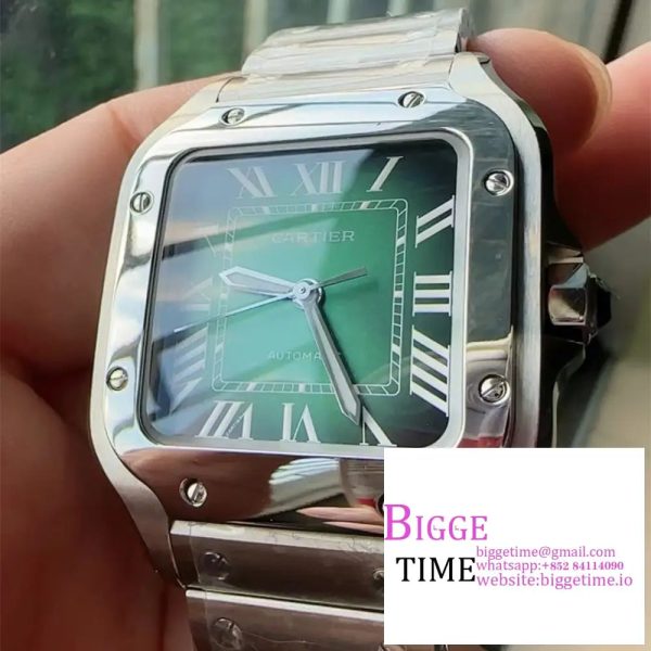 Santos de Cartier 35mm SS AF 1:1 Best Edition Green Dial on SS SmartLinks Bracelet MIYOTA 9015 - Image 3