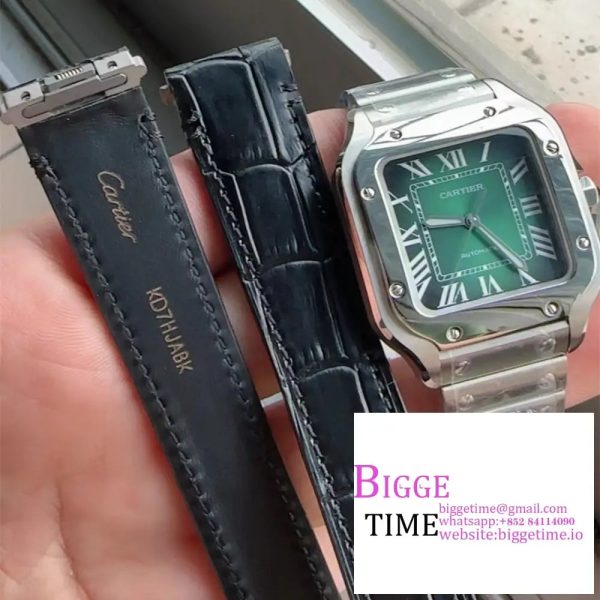 Santos de Cartier 35mm SS AF 1:1 Best Edition Green Dial on SS SmartLinks Bracelet MIYOTA 9015 - Image 8