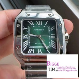 Santos de Cartier 35mm SS AF 1:1 Best Edition Green Dial on SS SmartLinks Bracelet MIYOTA 9015