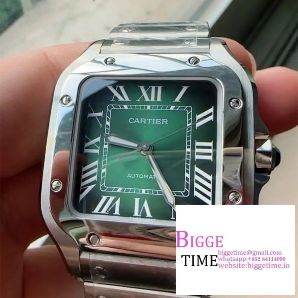 Santos de Cartier 35mm SS AF 1:1 Best Edition Green Dial on SS SmartLinks Bracelet MIYOTA 9015 - Image 2