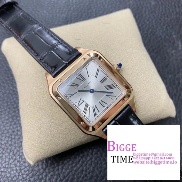 Santos Dumont 32mm RG AF 1:1 Best Edition Silver Dial on Blue Leather Strap Ronda Quartz  In stock Sku: Cartier 0266 - Image 2