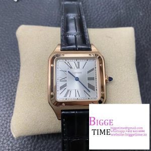 Santos Dumont 32mm RG AF 1:1 Best Edition Silver Dial on Blue Leather Strap Ronda Quartz  In stock Sku: Cartier 0266
