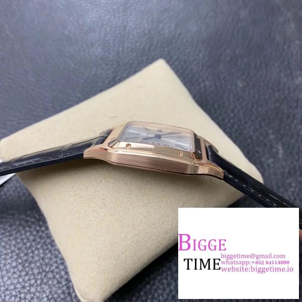 Santos Dumont 32mm RG AF 1:1 Best Edition Silver Dial on Blue Leather Strap Ronda Quartz  In stock Sku: Cartier 0266 - Image 4