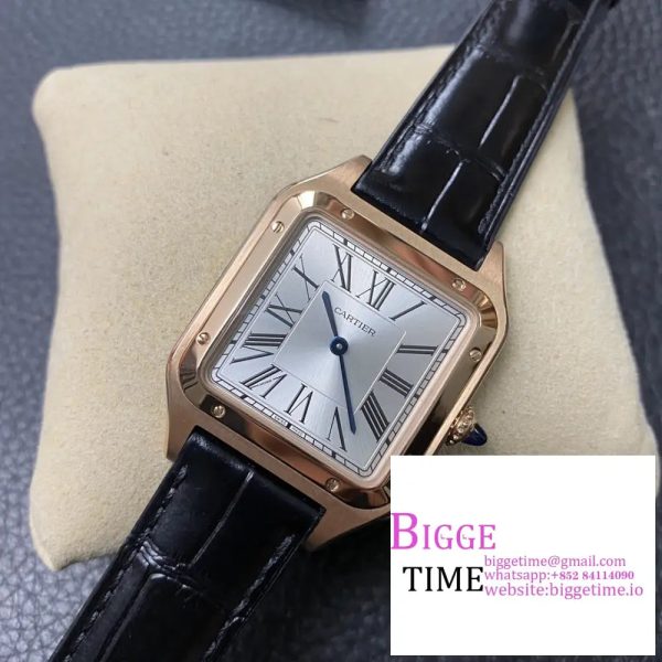 Santos Dumont 32mm RG AF 1:1 Best Edition Silver Dial on Blue Leather Strap Ronda Quartz  In stock Sku: Cartier 0266 - Image 3