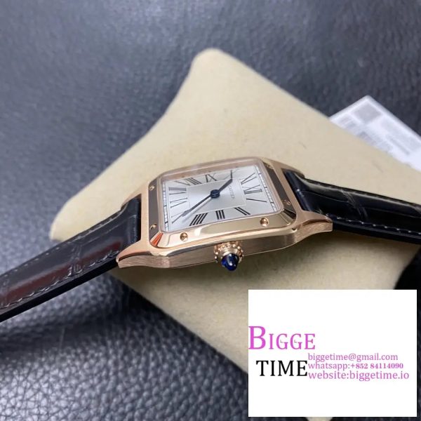 Santos Dumont 32mm RG AF 1:1 Best Edition Silver Dial on Blue Leather Strap Ronda Quartz  In stock Sku: Cartier 0266 - Image 7
