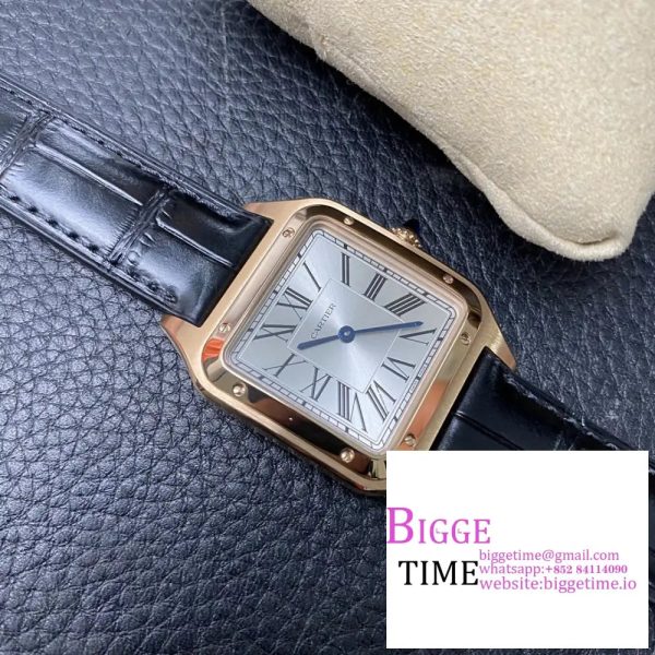 Santos Dumont 32mm RG AF 1:1 Best Edition Silver Dial on Blue Leather Strap Ronda Quartz  In stock Sku: Cartier 0266 - Image 6