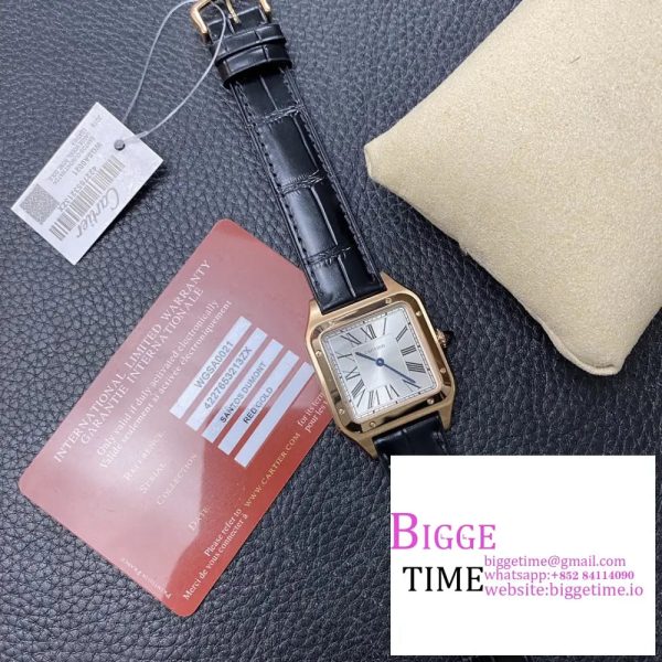 Santos Dumont 32mm RG AF 1:1 Best Edition Silver Dial on Blue Leather Strap Ronda Quartz  In stock Sku: Cartier 0266 - Image 5