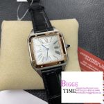 Santos Dumont 32mm SS AF 1:1 Best Edition RG Bezel Silver Dial on Gray Leather Strap Ronda Quartz