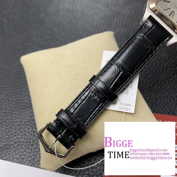 Santos Dumont 32mm SS AF 1:1 Best Edition RG Bezel Silver Dial on Gray Leather Strap Ronda Quartz - Image 7