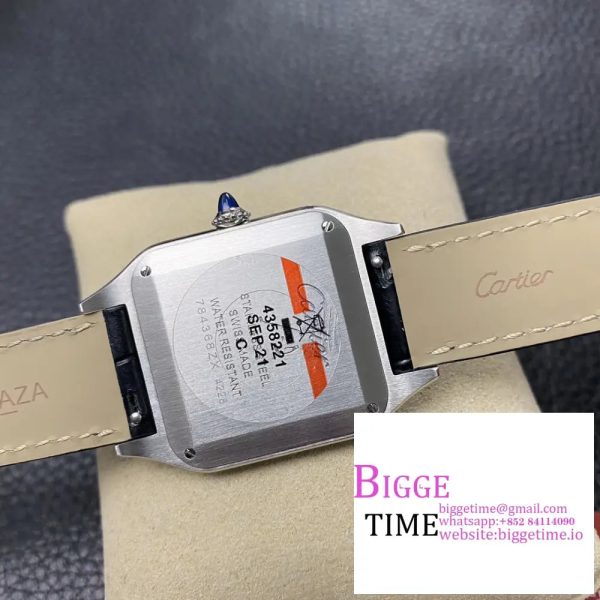 Santos Dumont 32mm SS AF 1:1 Best Edition RG Bezel Silver Dial on Gray Leather Strap Ronda Quartz - Image 9