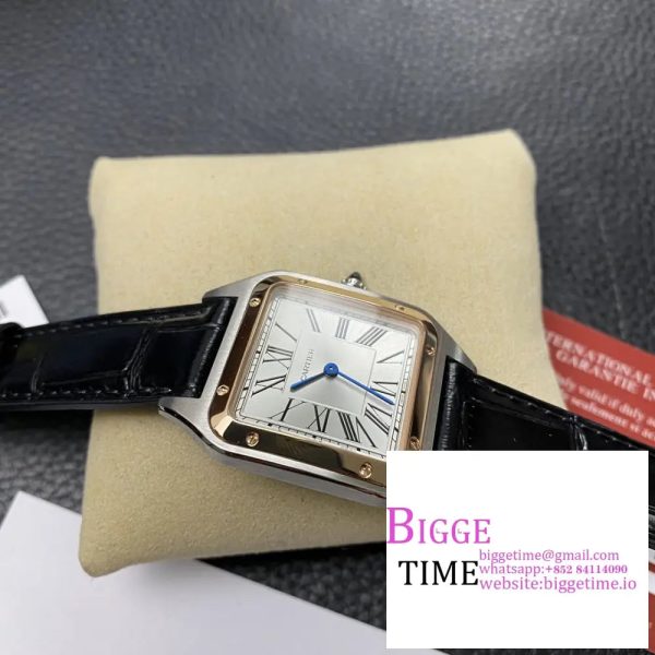 Santos Dumont 32mm SS AF 1:1 Best Edition RG Bezel Silver Dial on Gray Leather Strap Ronda Quartz - Image 5