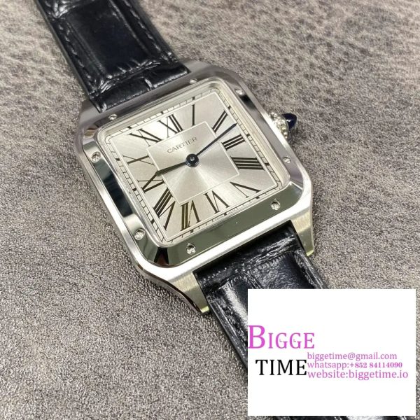 Santos Dumont 32mm SS AF 1:1 Best Edition Silver Dial on Gray Leather Strap Ronda Quartz - Image 2