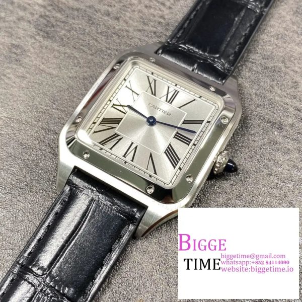 Santos Dumont 32mm SS AF 1:1 Best Edition Silver Dial on Gray Leather Strap Ronda Quartz - Image 3