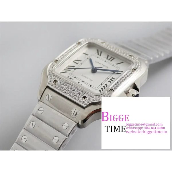 Santos Medium 35mm Diamond Bezel White Dial SS Bracelet BVF MY9015 - Image 3