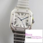 Santos Medium 35mm Diamond Bezel White Dial SS Bracelet BVF MY9015