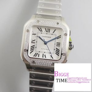 Santos Medium 35mm Diamond Bezel White Dial SS Bracelet BVF MY9015