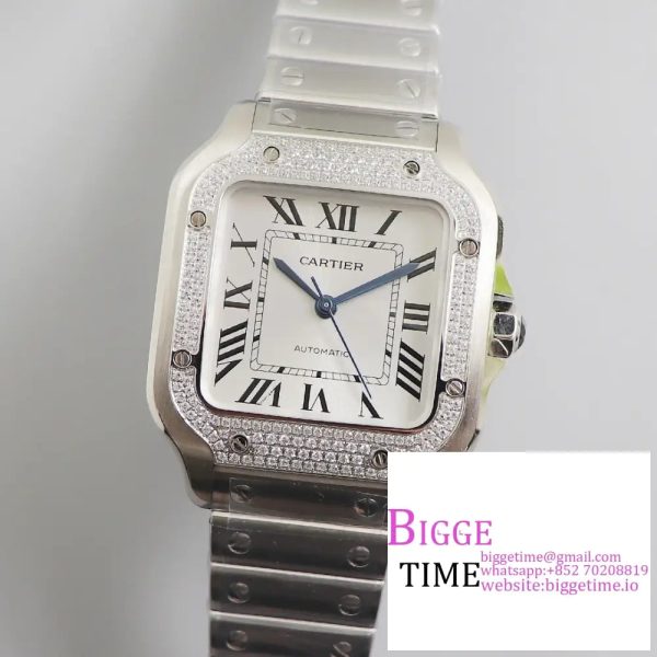 Santos Medium 35mm Diamond Bezel White Dial SS Bracelet BVF MY9015
