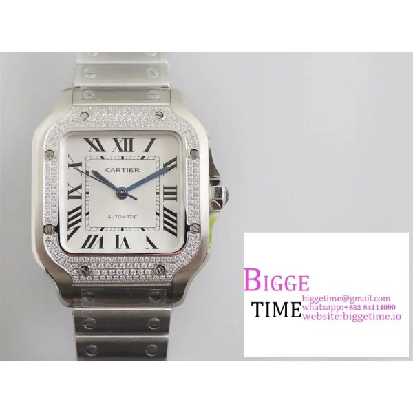 Santos Medium 35mm Diamond Bezel White Dial SS Bracelet BVF MY9015 - Image 2