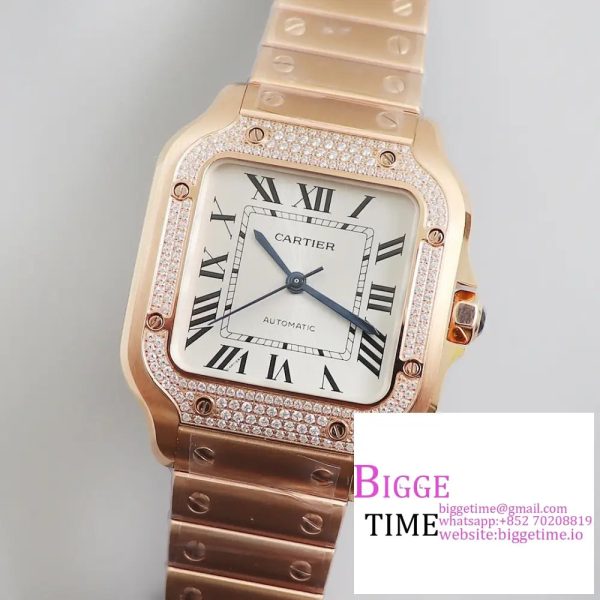 Santos Medium 35mm RG Diamond Bezel White Dial RG Bracelet BVF MY9015