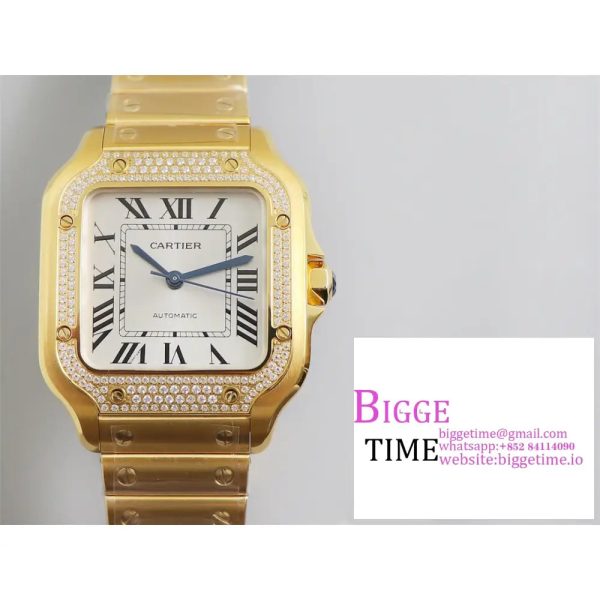 Santos Medium 35mm YG Diamond Bezel White Dial YG Bracelet BVF MY9015 - Image 4