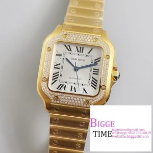 Santos Medium 35mm YG Diamond Bezel White Dial YG Bracelet BVF MY9015