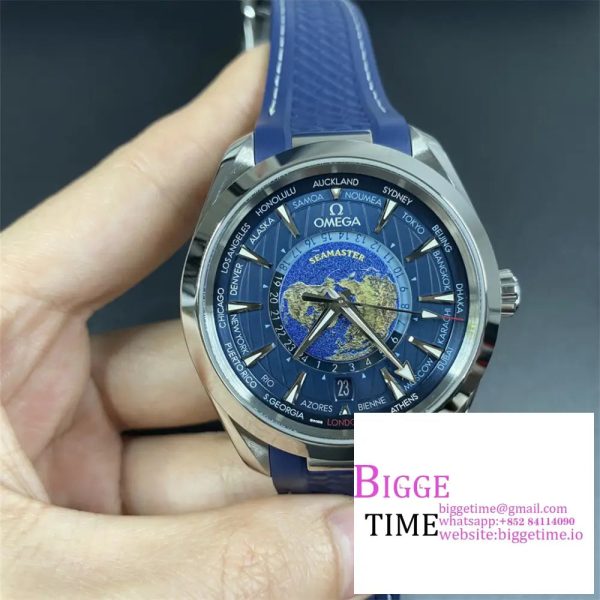 Seamaster 43mm AQUA TERRA 150M Worldtimer Blue Dial Blue Rubber Strap VSF A8938 - Image 2