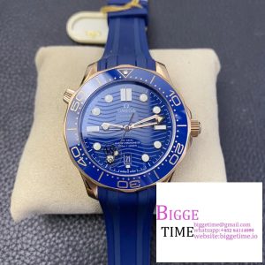 Seamaster Diver 300M SS/RG VSF 1:1 Best Edition RG Bezel Blue Dial on Blue Rubber Strap A8800