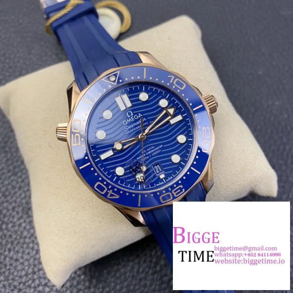 Seamaster Diver 300M SS/RG VSF 1:1 Best Edition RG Bezel Blue Dial on Blue Rubber Strap A8800 - Image 7