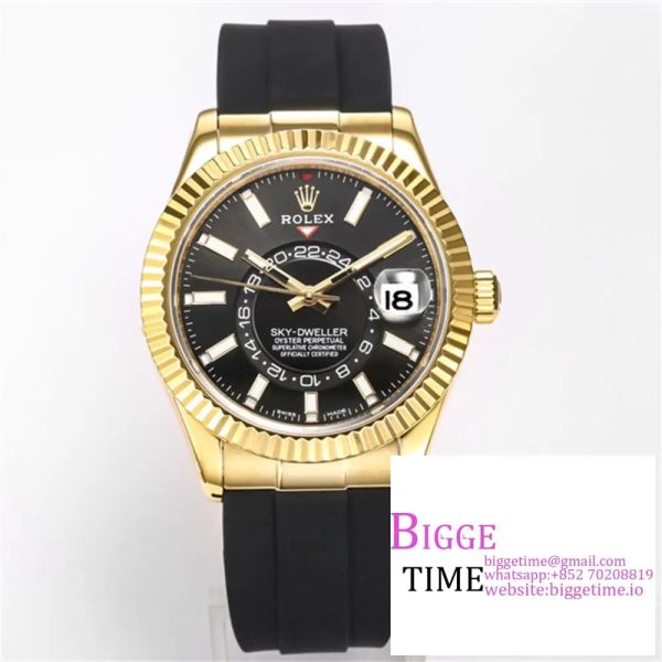 Skydweller 42mm 326934 YG Black Dial Oysterflex Strap JWF A23J