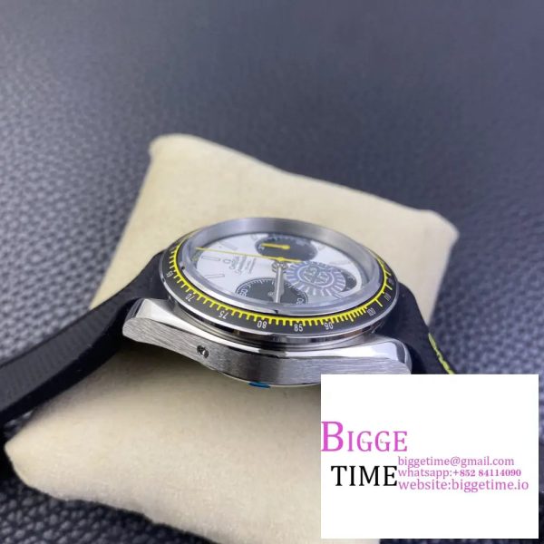 Speedmaster 40mm Racing Master White/Black Dial Black Rubber Strap HRF A7750 - Image 7