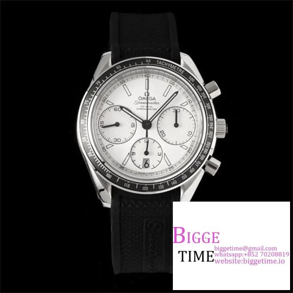 Speedmaster 40mm Racing Master White Dial Black Rubber Strap HRF A7750