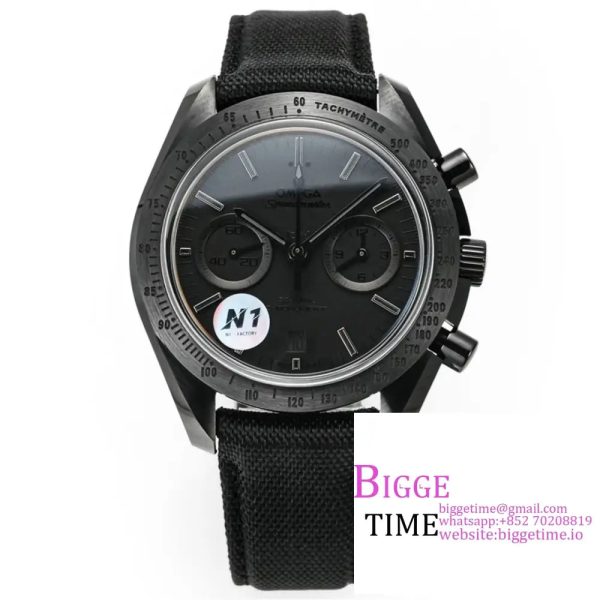 Speedmaster 44mm   Dark Side of The Moon Real Ceramic Black Dial BlackNylon Strap N1F A7750