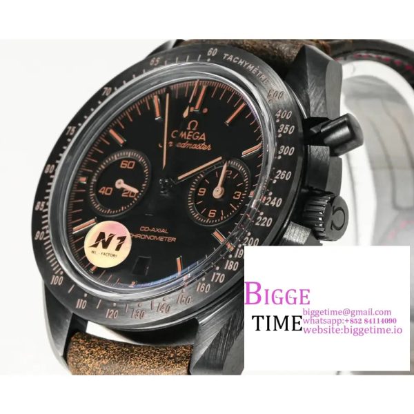 Speedmaster 44mm  Dark Side of The Moon  Real Ceramic Black Dial Brown Leather Strap N1F A7750 - Image 3