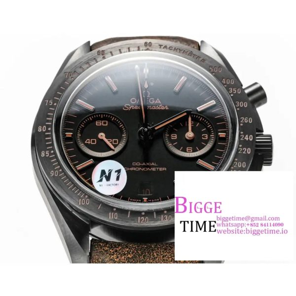 Speedmaster 44mm  Dark Side of The Moon  Real Ceramic Black Dial Brown Leather Strap N1F A7750 - Image 7