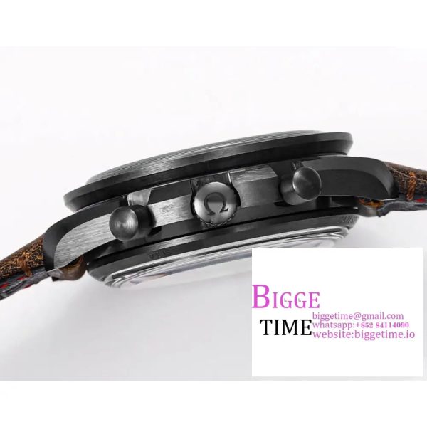 Speedmaster 44mm  Dark Side of The Moon  Real Ceramic Black Dial Brown Leather Strap N1F A7750 - Image 9