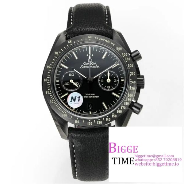 Speedmaster 44mm Dark Side of The Moon& Real Ceramic Black Dial Black Leather Strap N1F A7750