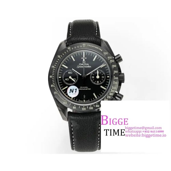 Speedmaster 44mm Dark Side of The Moon& Real Ceramic Black Dial Black Leather Strap N1F A7750 - Image 2