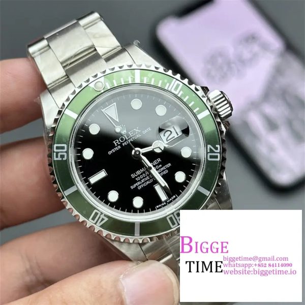 Submariner 16610 LV Green Bezel 904L Steel SS RAF1:1 Best Edition on SS Bracelet SH3135 - Image 2