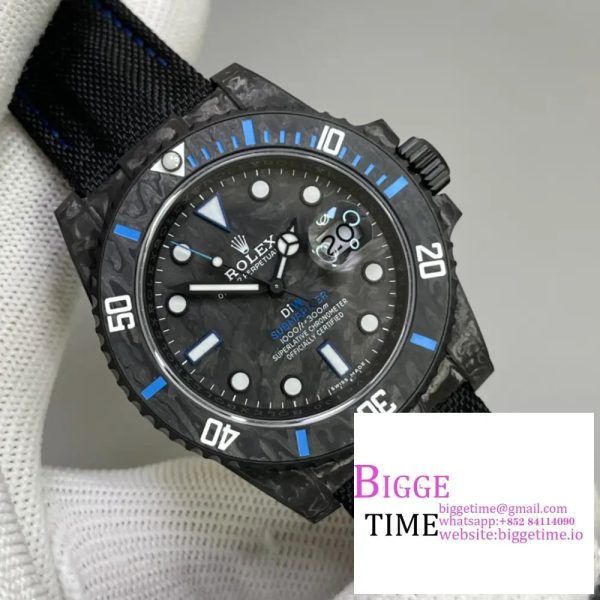 Submariner 40mm DIW VSF 1:1 Best Edition Forged Carbon Blue Element on Nylon Strap VS3135 - Image 2