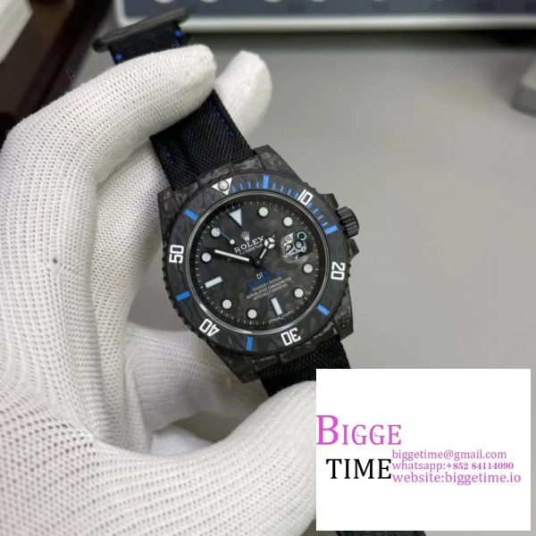 Submariner 40mm DIW VSF 1:1 Best Edition Forged Carbon Blue Element on Nylon Strap VS3135 - Image 3