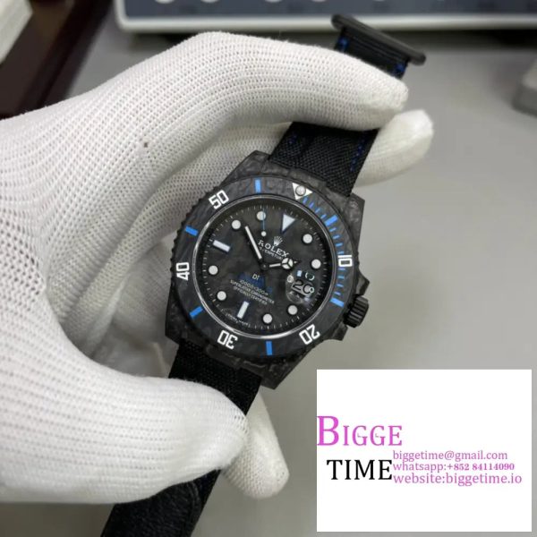 Submariner 40mm DIW VSF 1:1 Best Edition Forged Carbon Blue Element on Nylon Strap VS3135 - Image 4