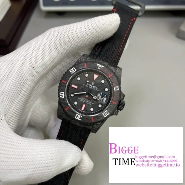 Submariner 40mm DIW VSF 1:1 Best Edition Forged Carbon Red Element on Nylon Strap VS3135 - Image 3