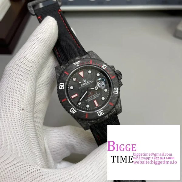 Submariner 40mm DIW VSF 1:1 Best Edition Forged Carbon Red Element on Nylon Strap VS3135 - Image 2