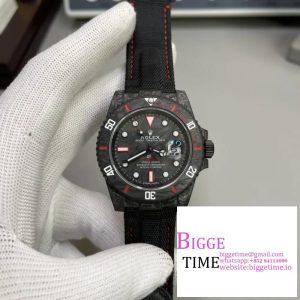 Submariner 40mm DIW VSF 1:1 Best Edition Forged Carbon Red Element on Nylon Strap VS3135