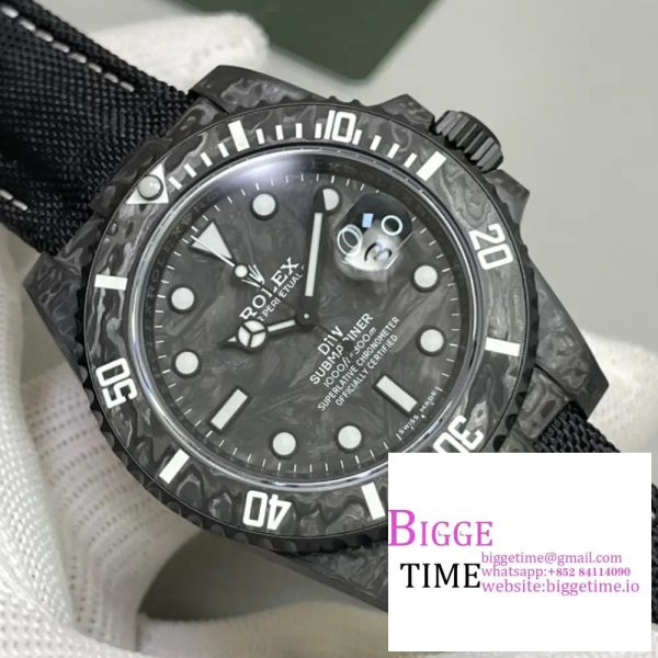 Submariner 40mm DIW VSF 1:1 Best Edition Forged Carbon White Element on Nylon Strap VS3135 - Image 2