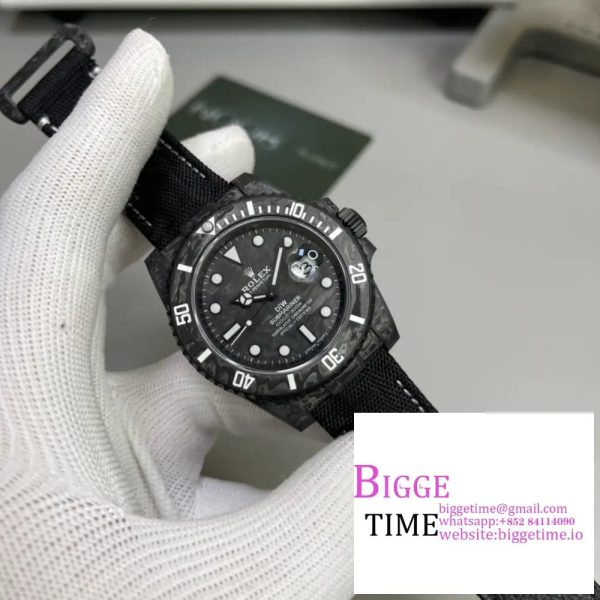 Submariner 40mm DIW VSF 1:1 Best Edition Forged Carbon White Element on Nylon Strap VS3135 - Image 3